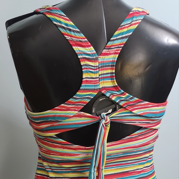 ATHLETA Colorful Candy Stripe Sweetheart Neck Stretch Nylon Mini Dress - Picture 6 of 8
